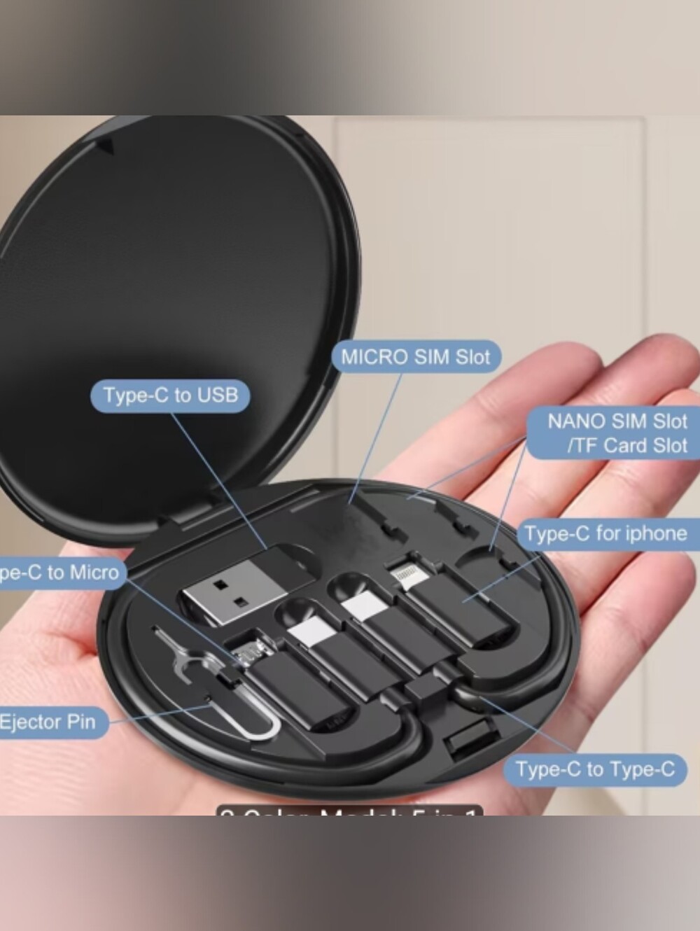 5-in-1 Multi Charging Cable Set USB-C Lightning Micro USB Portable Case